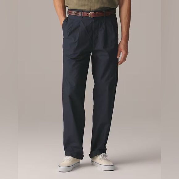 NWT J CREW Relaxed-fit double-pleated cotton poplin chino pant in Indigo 34/32 - Picture 2 of 5